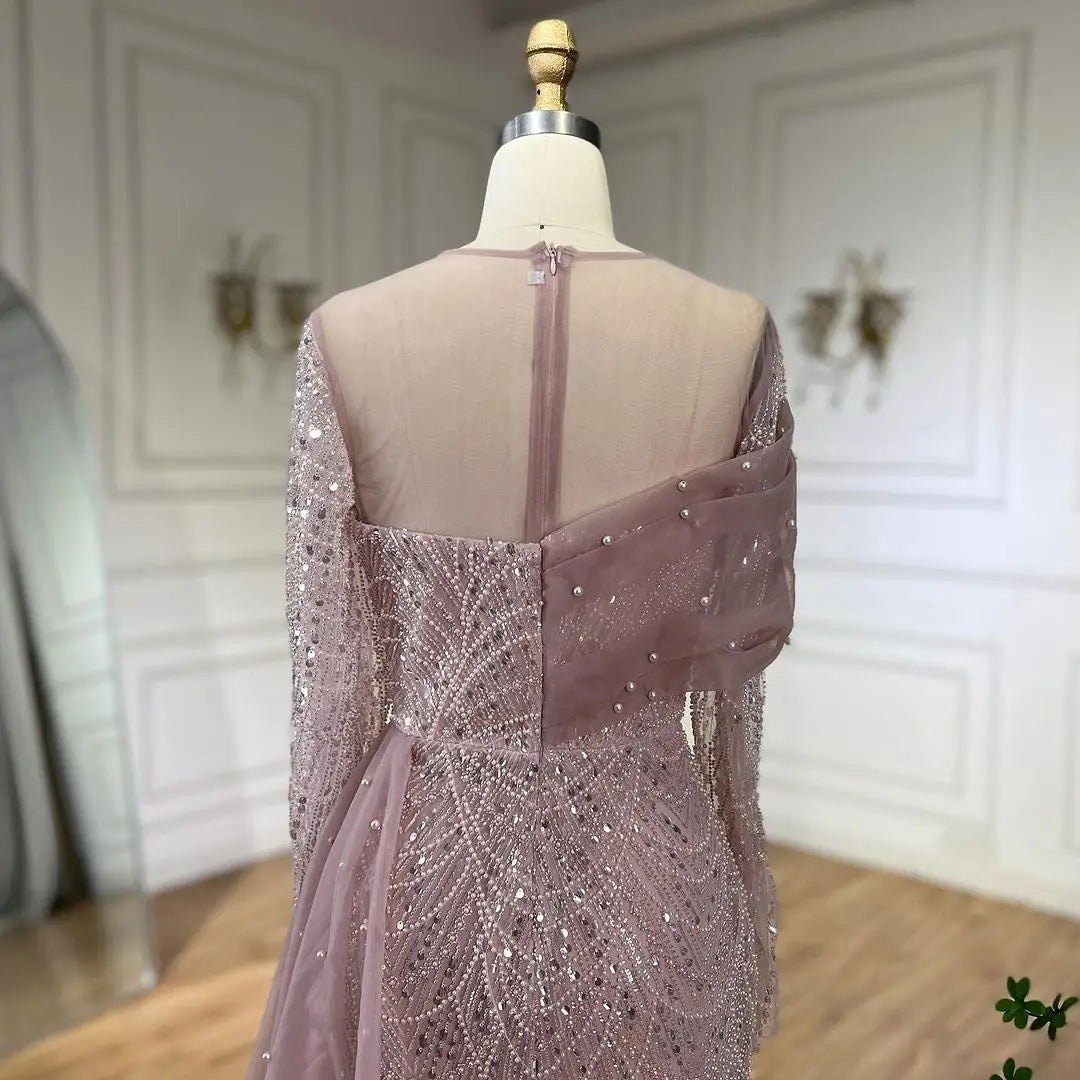 SERENE HILL 2024 Dubai Arabic Nude Mermaid Luxury Beaded Evening Dresses Gowns With Overskirt For Women Wedding Party GLA72254A