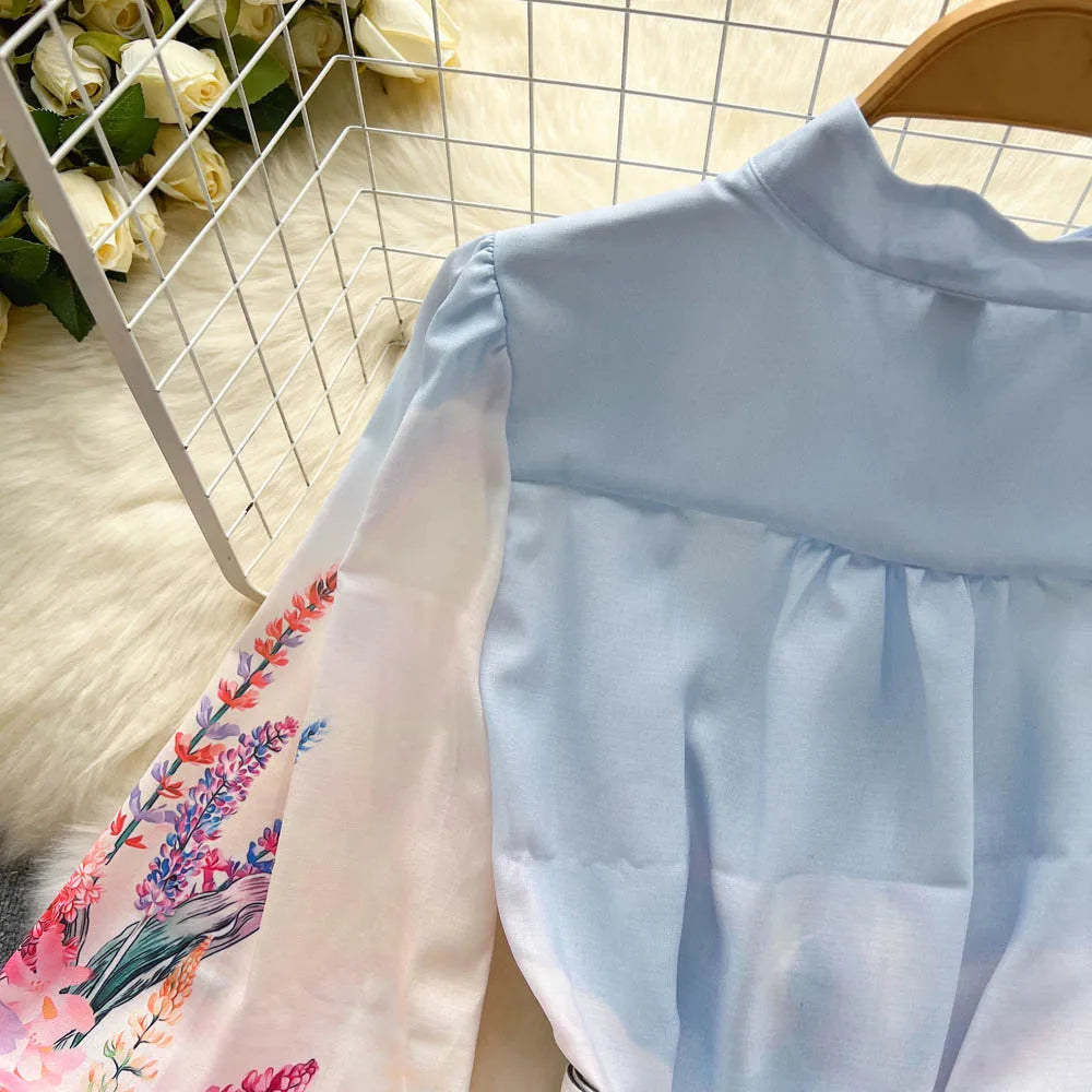 Chic Print Ruffle Elegant Puff Sleeve Dress A-line Casual Belt Beach Vacation Mini Dress Women Fashion Summer Spring Vestidos