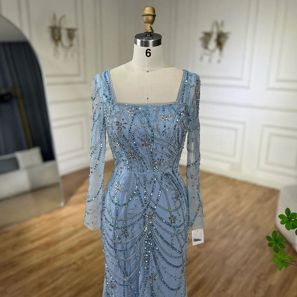 Serene Hill Luxury Dubai Green Mermaid Elegant Crystal Beaded Arabic Evening Dresses Gowns For Women Wedding Party 2023 BLA72242