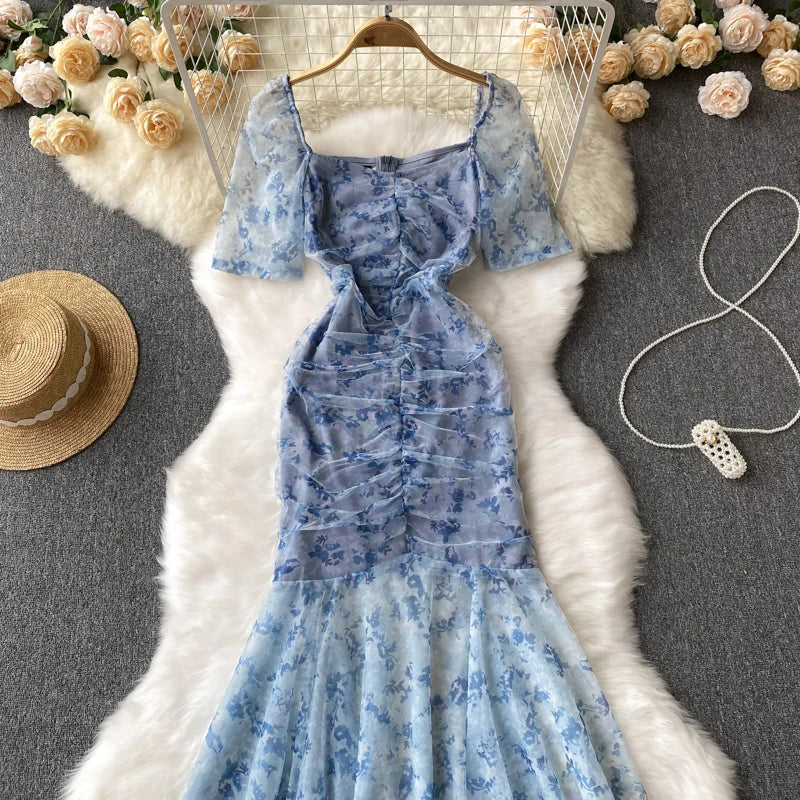 Summer Sexy Vintage Bodycon Women Dress Elegant Solid Print Slim Evening Party Club Prom Dresses Female Mesh Clothes Robe New