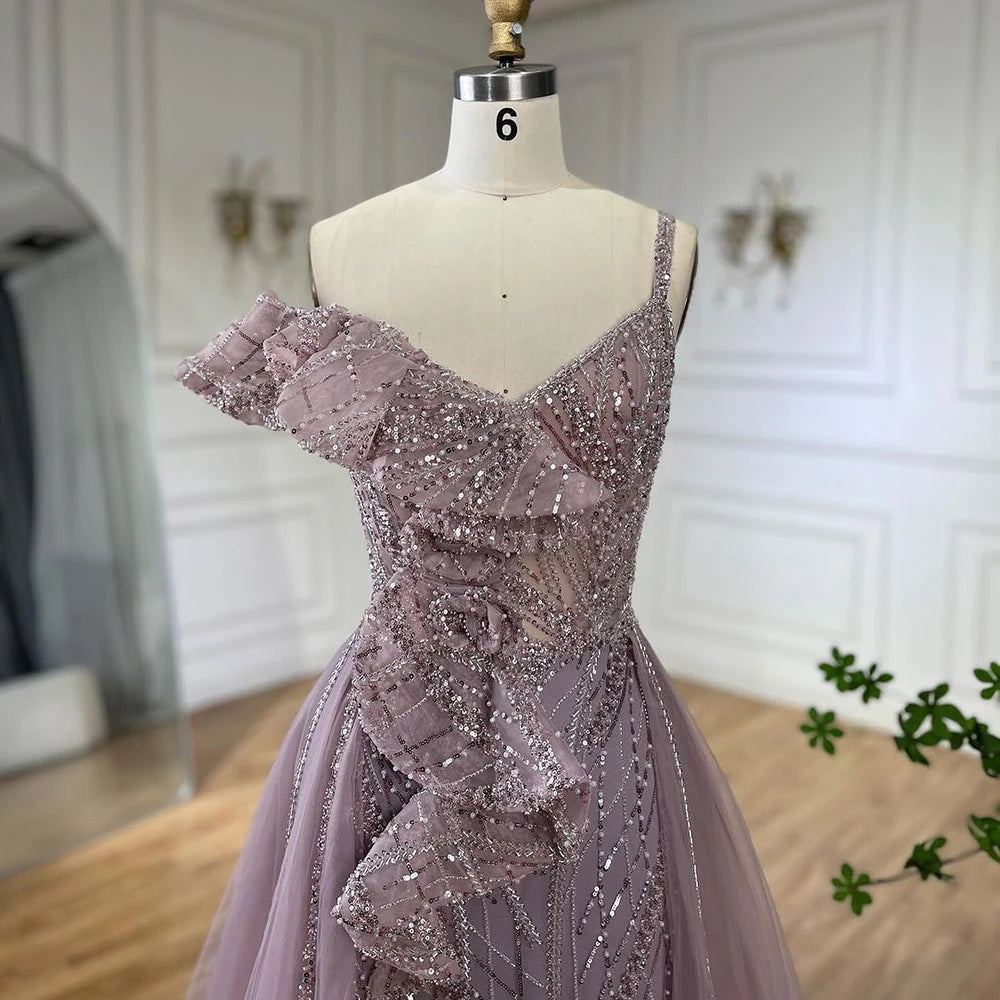 Serene Hill Golden Mermaid Evening Dress With Skirt - Women's Luxury Grey Beaded Spaghetti Strap Party 2024, LA72341