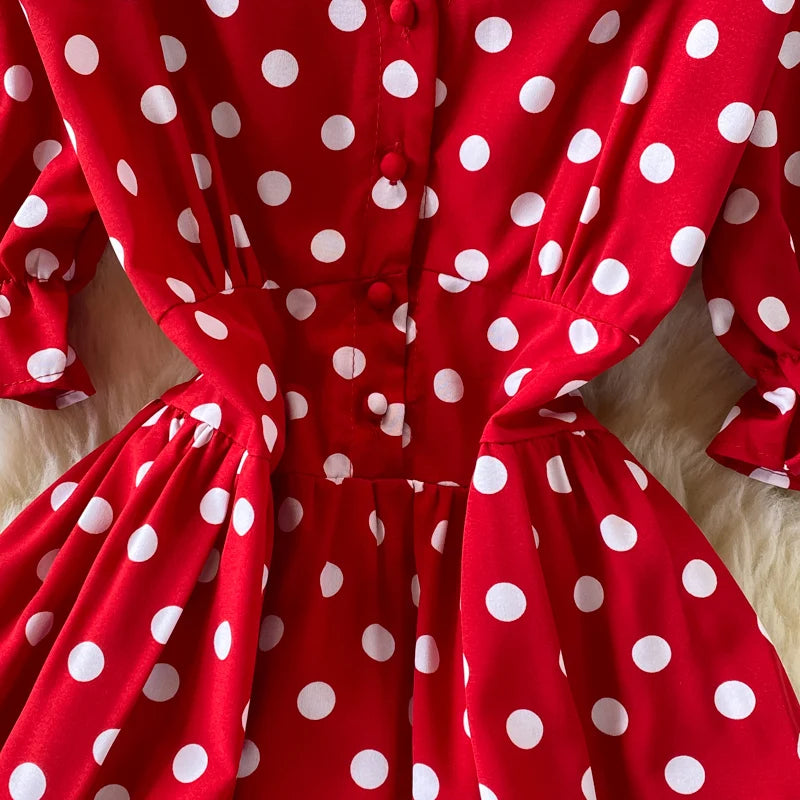 New Summer Women's Fashion Vintage Polka Dot Midi Dress Elegant and Chic A-Line Party Casual White Black Vestidos Female Robe