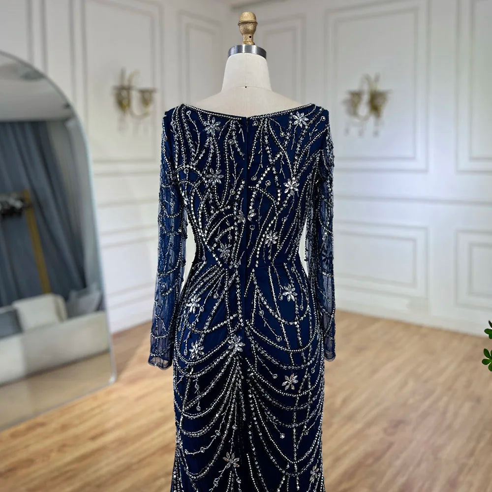 Serene Hill Luxury Dubai Green Mermaid Elegant Crystal Beaded Arabic Evening Dresses Gowns For Women Wedding Party 2023 BLA72242