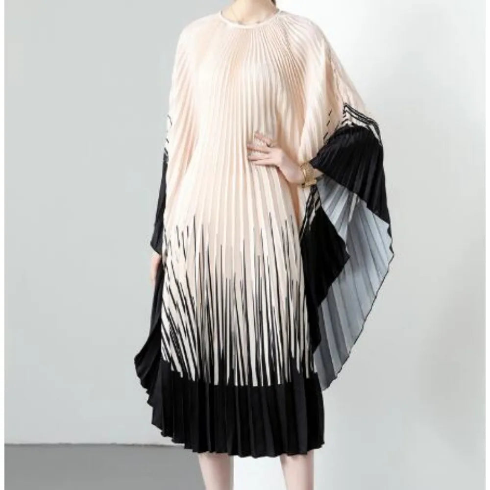 Vintage Print Elegant O-neck Batwing Sleeve Dress A-line Casual Belt Fashion Dress Women Fashion Summer Spring Vestidos