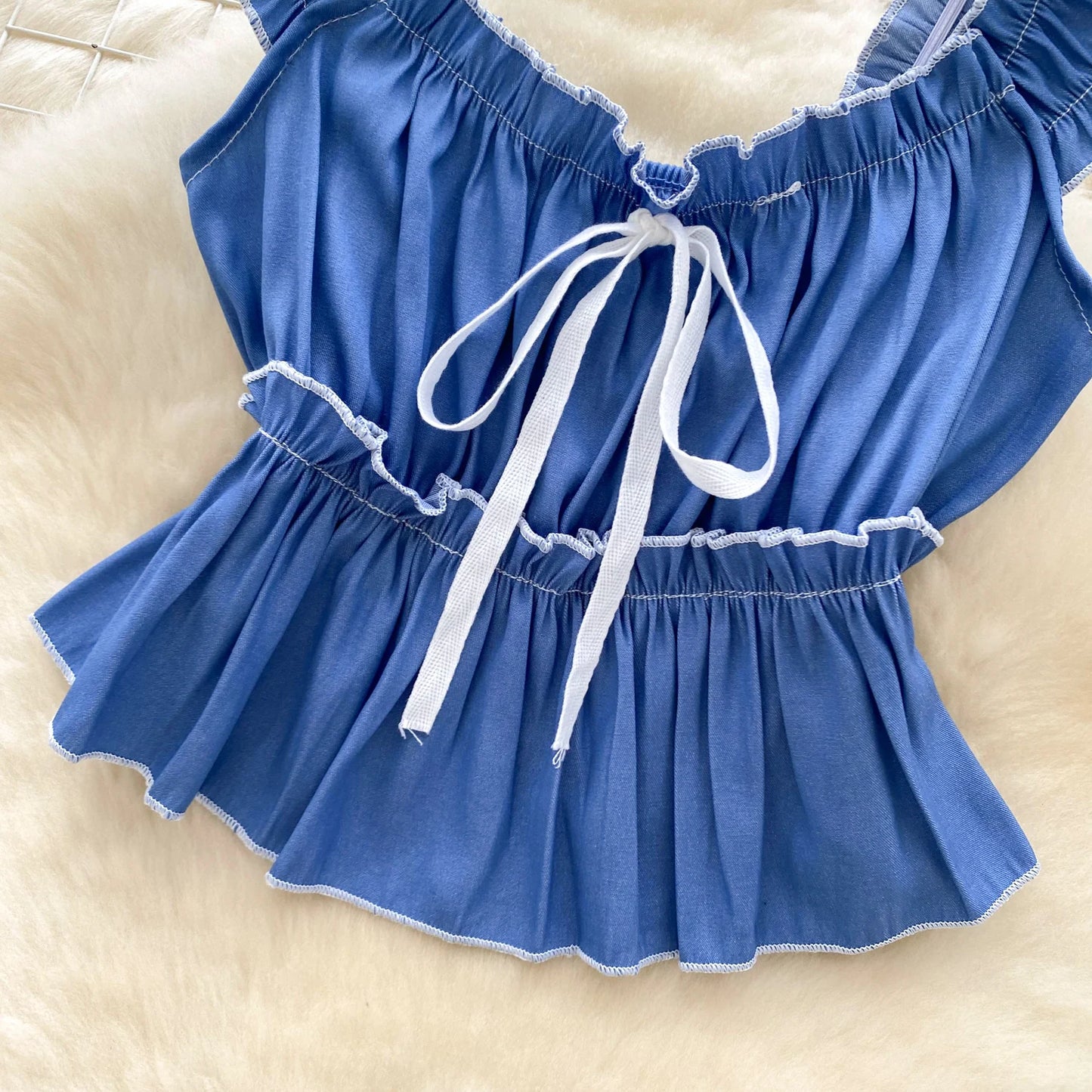 Fashion Womens Two Peice Sets Folds Lace-up Sleeveless Tank + Wide Leg Pants Elastic High Waisted Autumn Suits Ruched Dropship