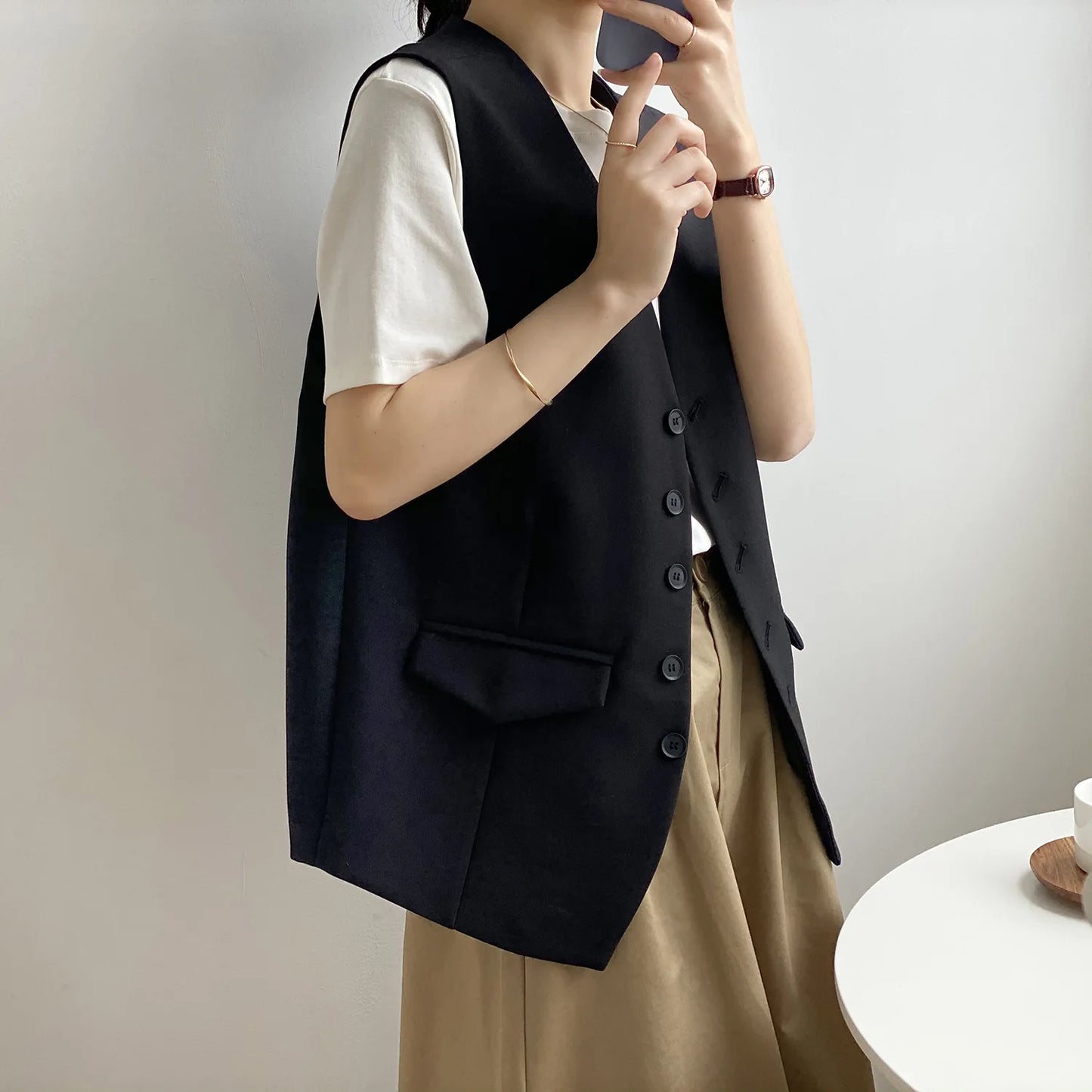 Women V-neck Suit Vest Spring Autumn New Korean Version Fashionable Sleeveless Jacket Trendy Casual Single Breasted Waistcoat