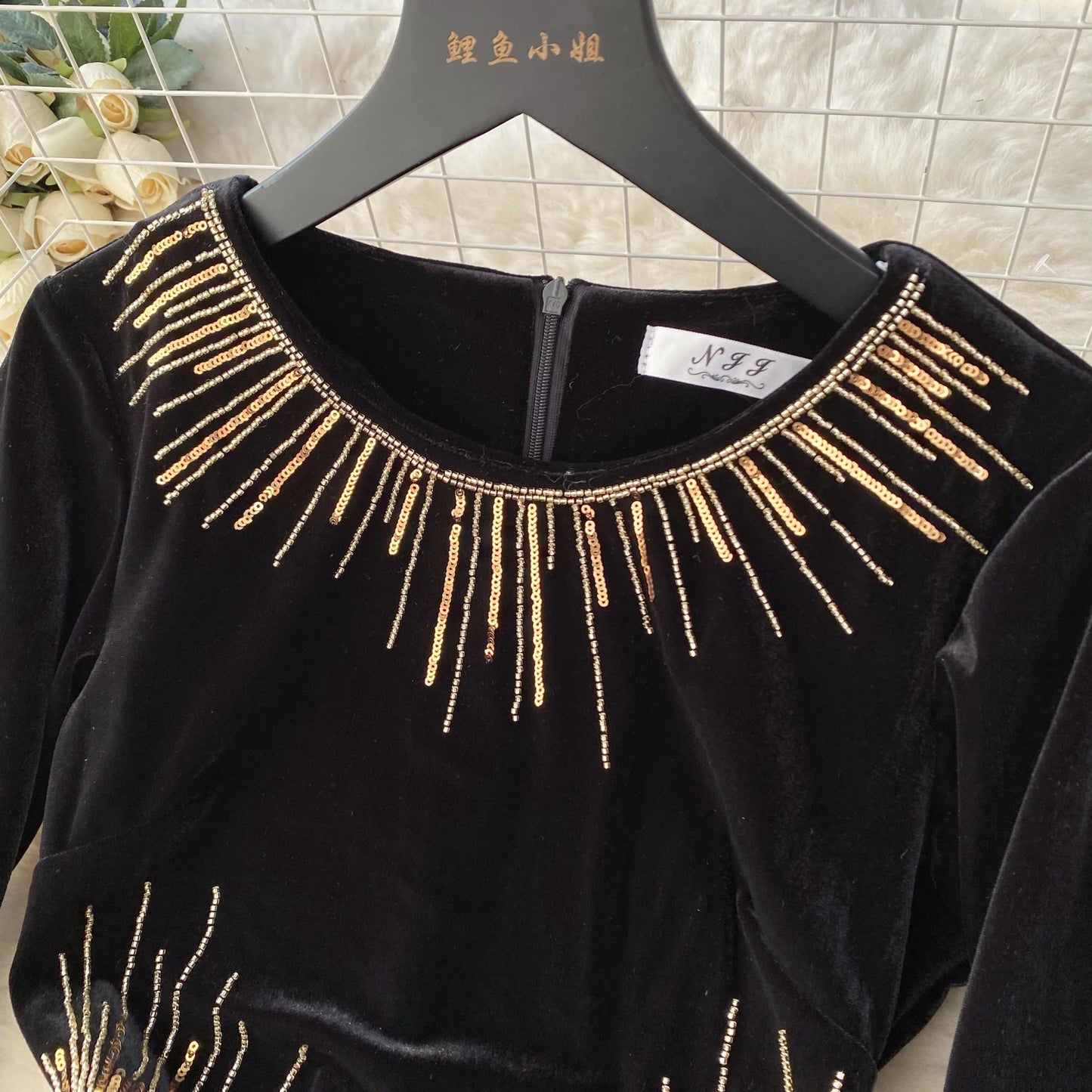 Chic Elegant Long Sleeve O Neck Rhine Stone Sequin Velvet Dress Sexy Vestidos High Waist Women Autumn Ceremonial Dress