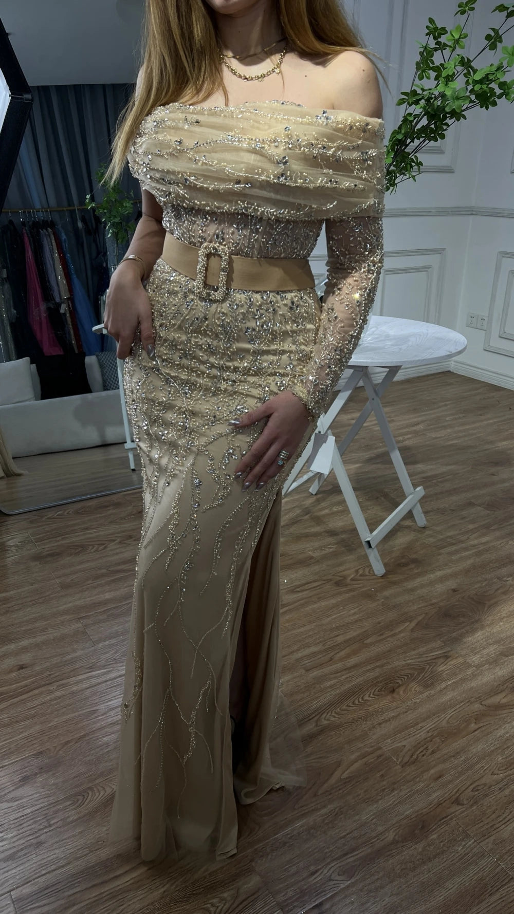 SERENE HILL 2024 Arabic Nude Mermaid One Shoulder Luxury Beaded Evening Party Dresses Formal Gowns For Women Wedding GLA72161