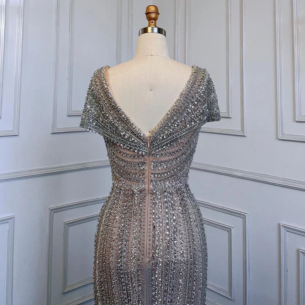 Silver Nude Mermaid Evening Gowns for Women 2023 Dubai Luxury Beading Sparkle Sleeveless Sexy Formal Dress BLA71686 Serene Hill