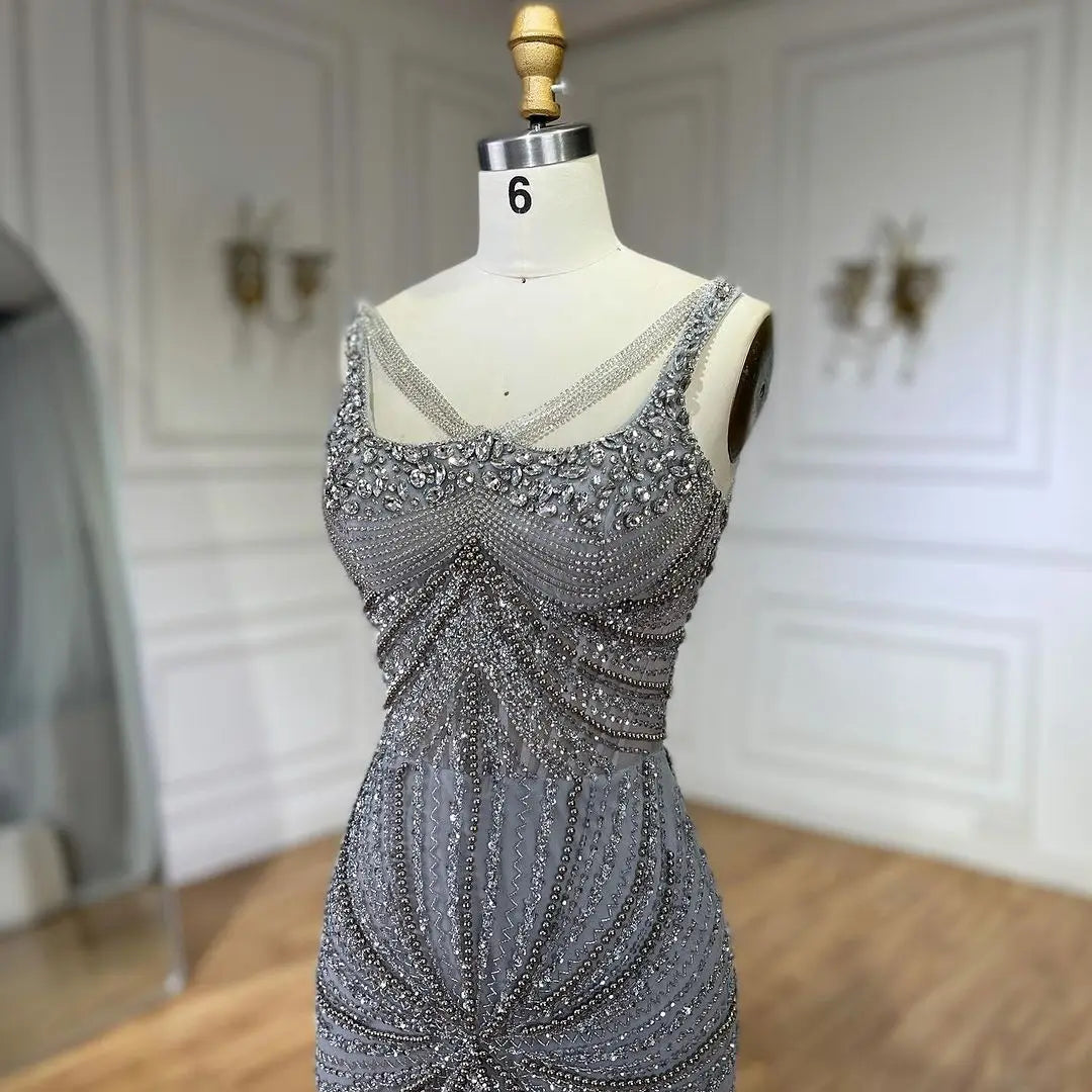 SERENE HILL 2024 Arabic Nude Spaghetti Strap Mermaid Luxury Beaded Evening Dresses Gowns For Women Wedding Party GLA72356