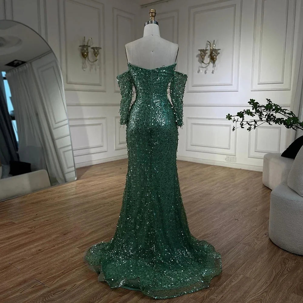 Serene Hill Arabia Orange Mermaid Strapless Luxury Beaded Crystal Evening Dresses Gowns for Women Wedding Party 2024 GLA72402