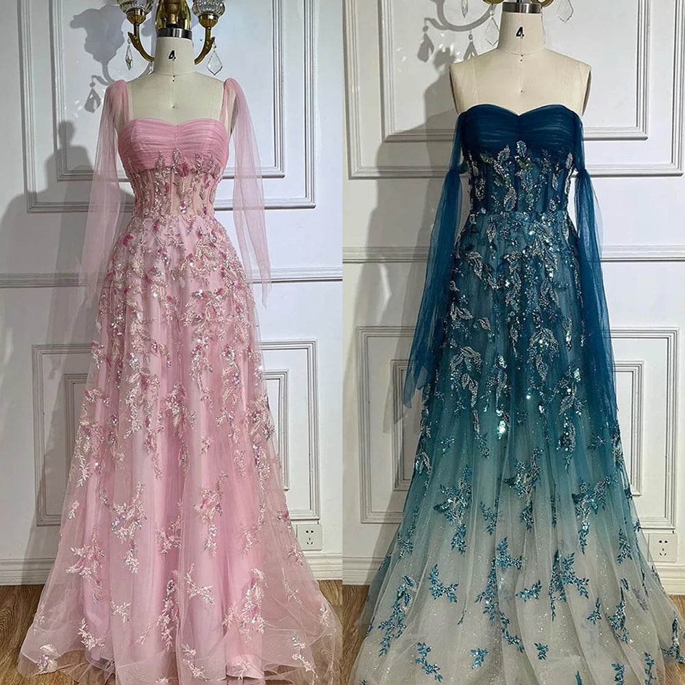 Serene Hill Arabic Green A-Line Elegant Strapless Beaded Long Evening Dresses for Women Party 2024 LA72520