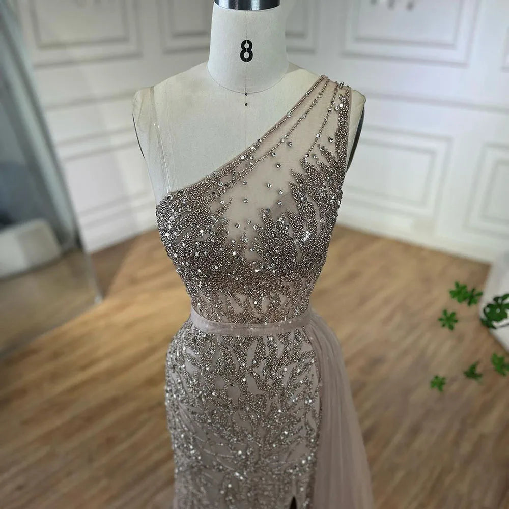 Serene Hill Turquoise Mermaid Elegant With Skirt High Split Evening Dresses Gowns Luxury Beaded Crystal 2024 Women LA71582A