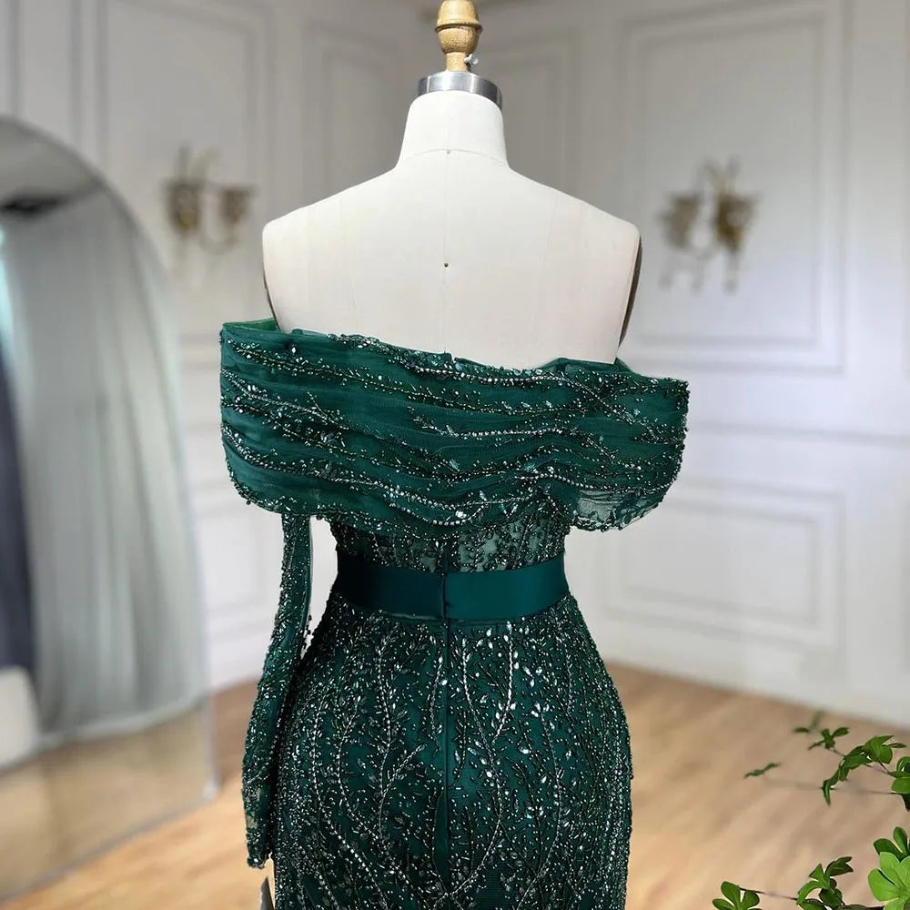 SERENE HILL 2024 Arabic Nude Mermaid One Shoulder Luxury Beaded Evening Party Dresses Formal Gowns For Women Wedding GLA72161