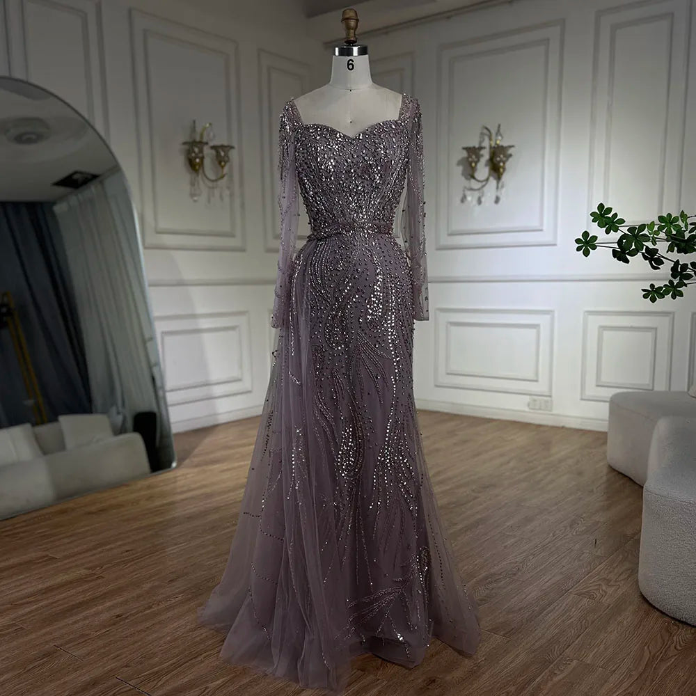 Serene Hill Arabic Pink Elegant Mermaid Overskirt Luxury Beaded Long Evening Dresses Gowns For Formal Occasion 2024 LA72441