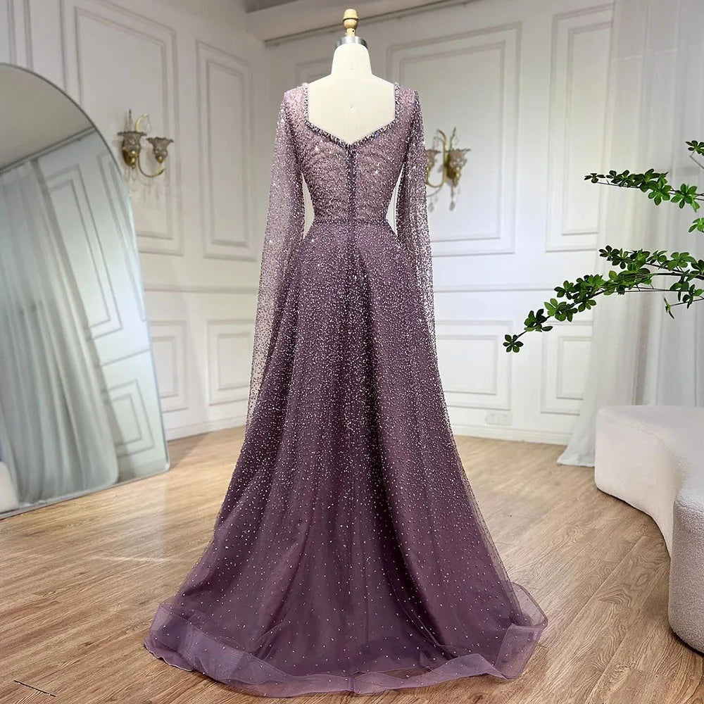 Serene Hill Arabic Luxury Purple A-Line Elegant Strapless Beaded Evening Dresses Long for Woman Wedding Party LA72147