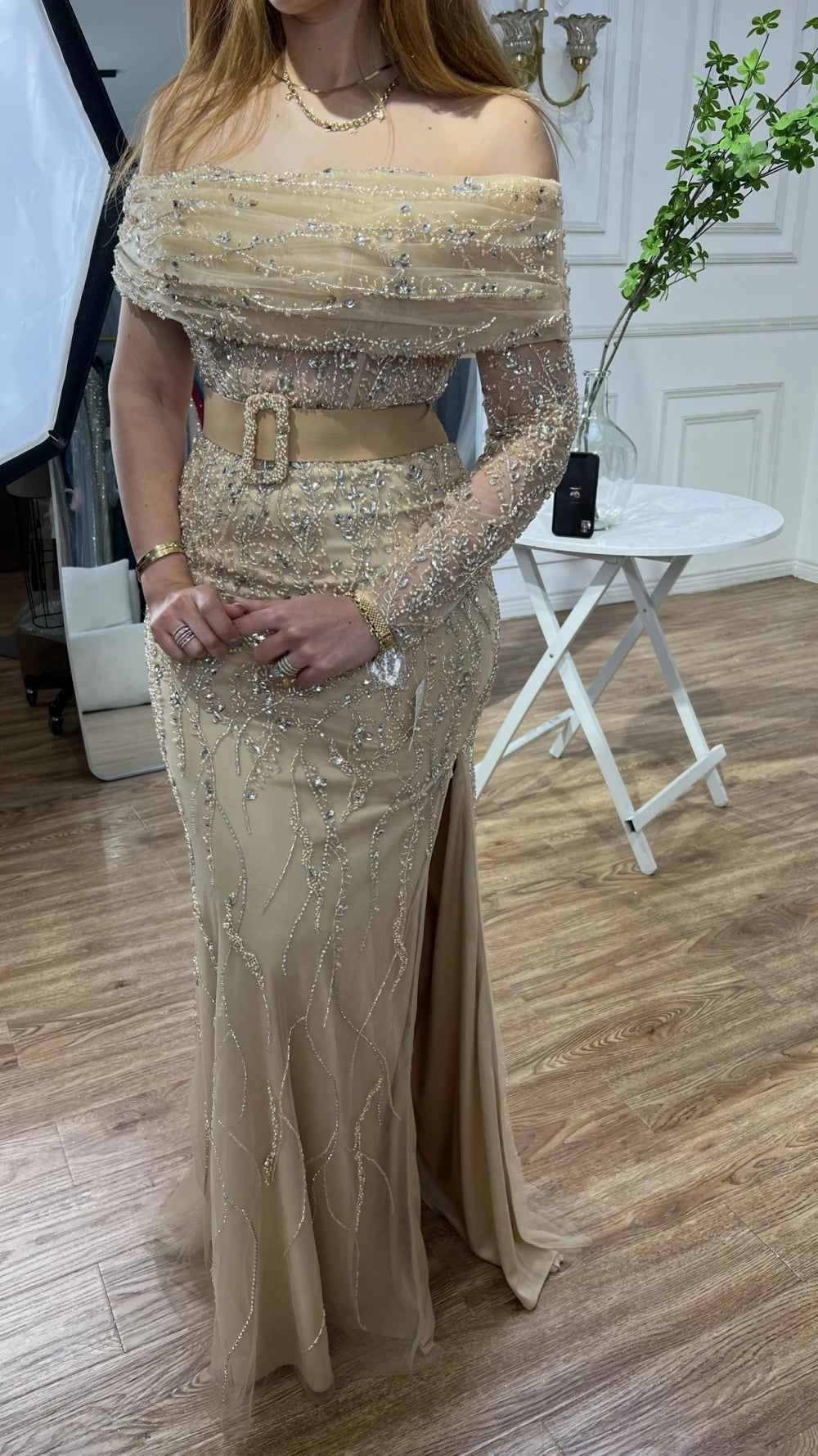 SERENE HILL 2024 Arabic Nude Mermaid One Shoulder Luxury Beaded Evening Party Dresses Formal Gowns For Women Wedding GLA72161