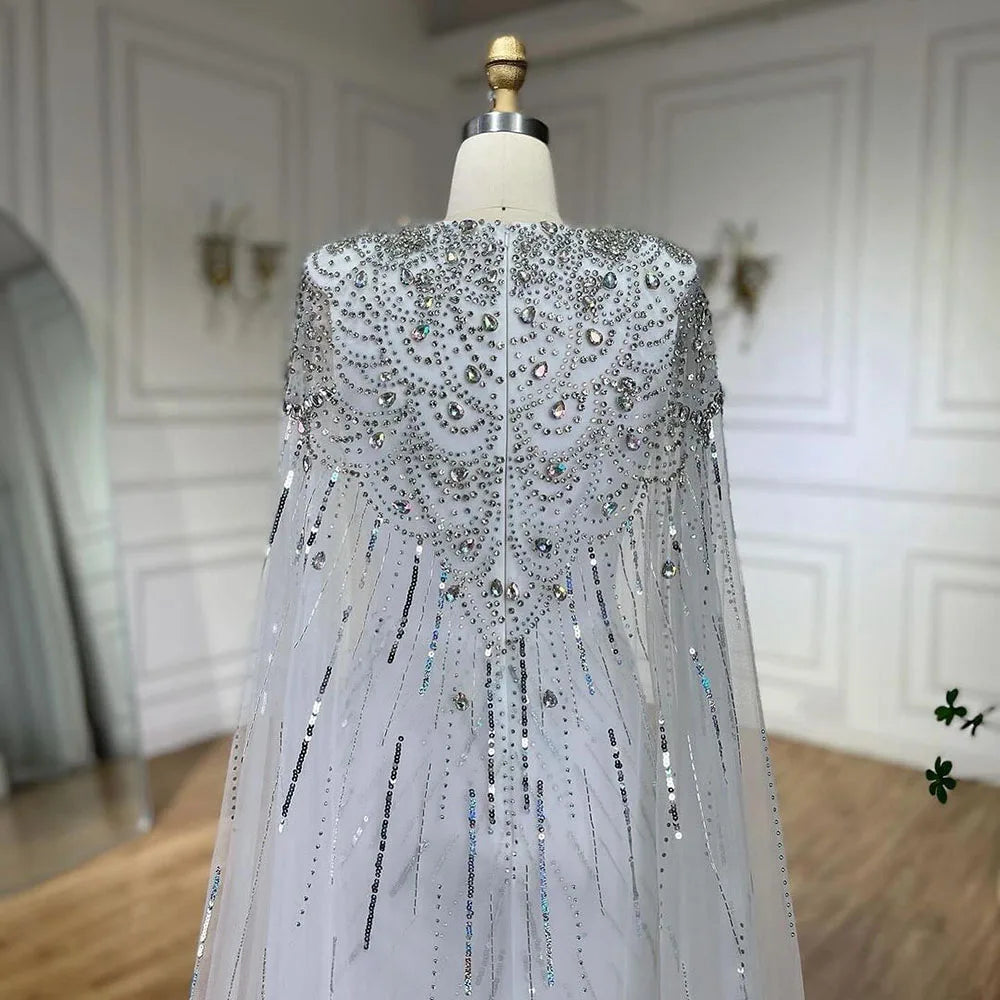 Serene Hill Turquoise Mermaid Evening Dresses Gowns 2024 with Beaded Cape Sleeves Design for Women's Wedding Party BLA72168A