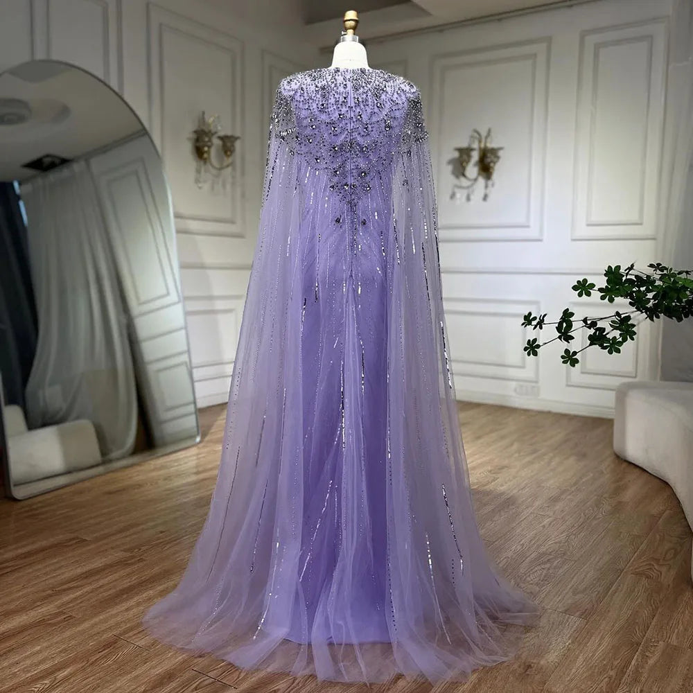 Serene Hill Turquoise Mermaid Evening Dresses Gowns 2024 with Beaded With Cape for Women's Wedding Party LA72168A