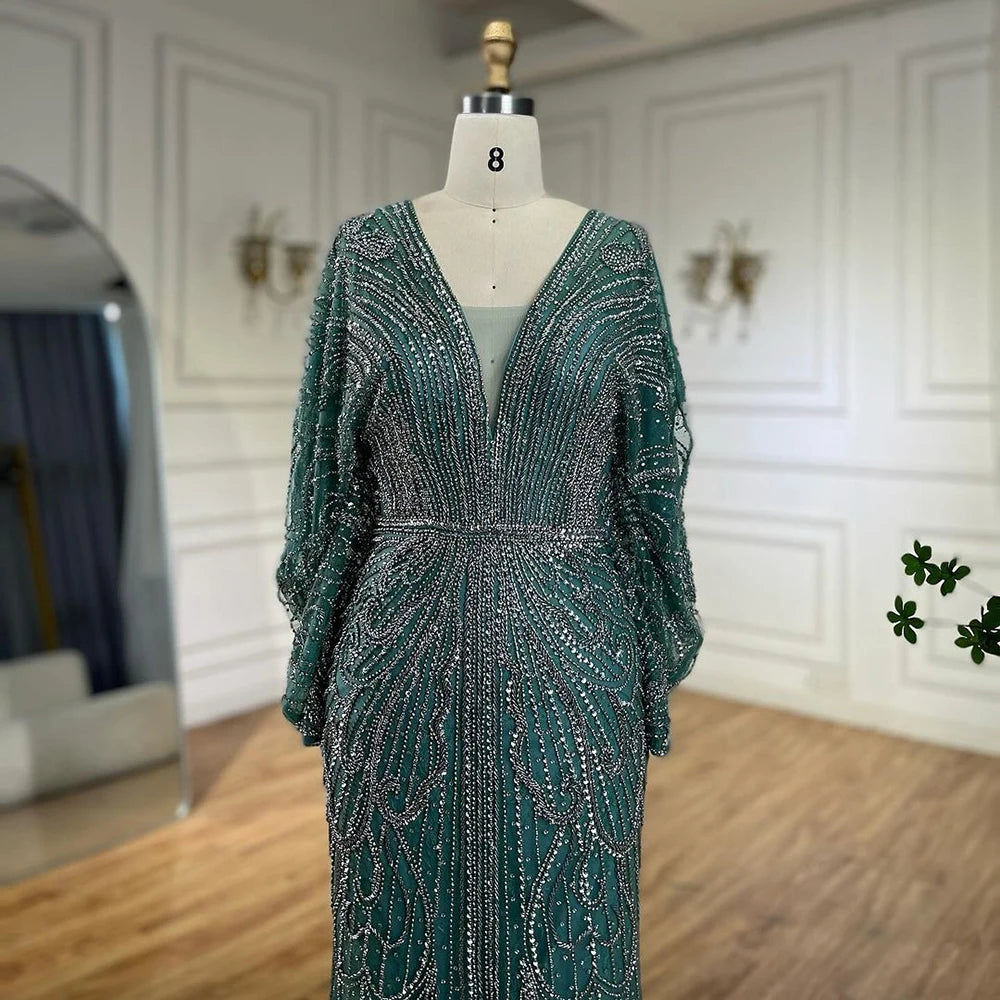 SERENE HILL 2024 Arabic Gold Elegant Mermaid Black Luxury Beaded Evening Dresses Gowns Diamond For Women Wedding Party GLA72288A