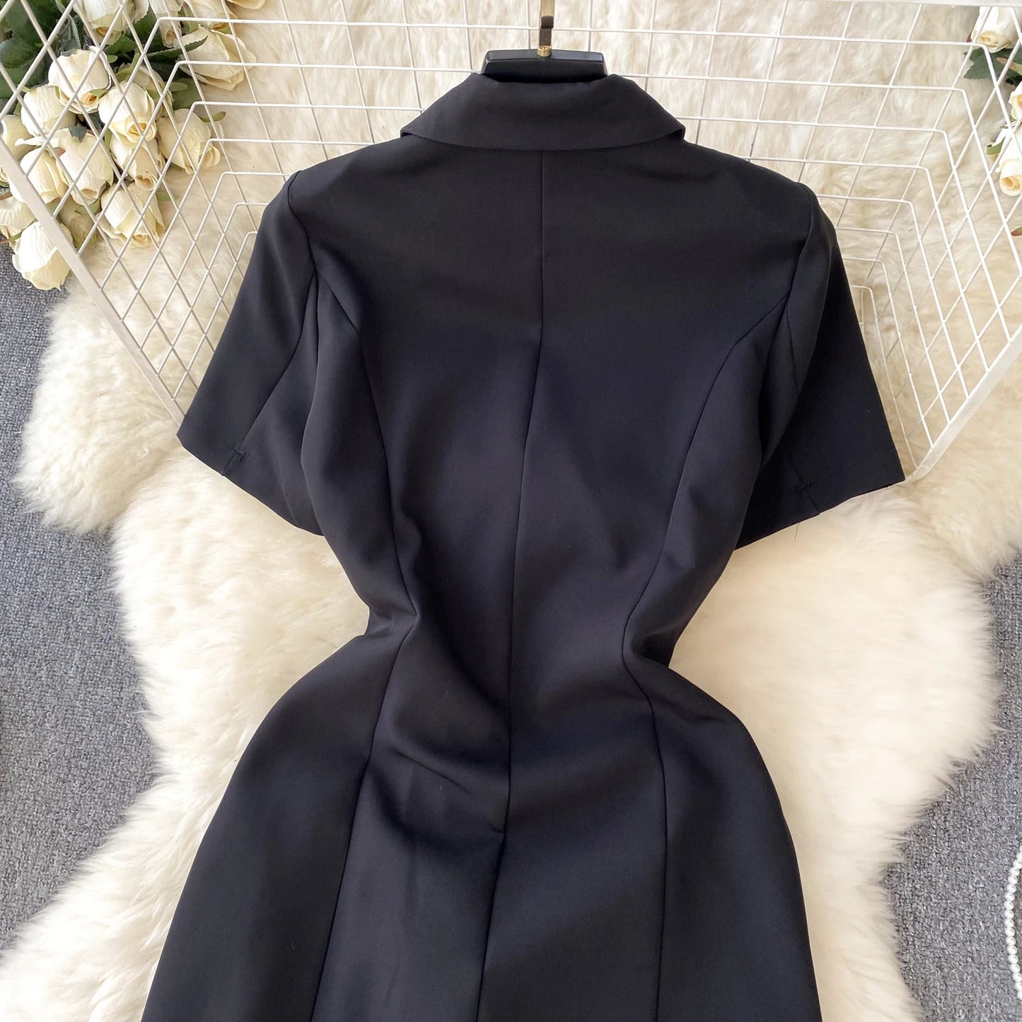 Retro Black Blazer Dress Women Lapel Short Sleeved Short Dresses Summer Casual Short Sleeve Slim Bandage Dress Vestidos