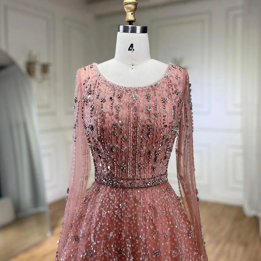 Serene Hill Dubai Arabic Designer Luxury Nude A Line Beaded Evening Dresses Gowns For Formal Occasion 2024 LA72088
