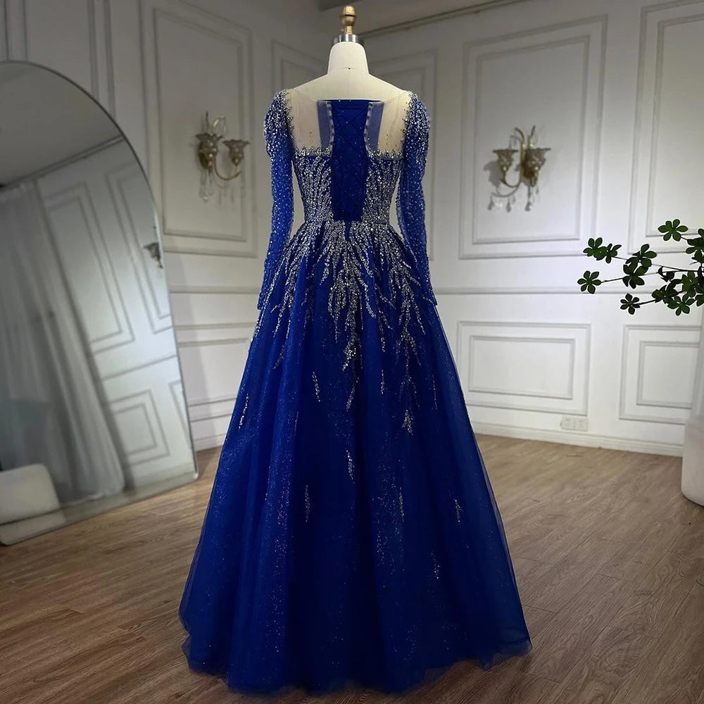Serene Hill Muslim Pink A Line Beaded Luxury Dubai Long Evening Dresses Gowns 2024 For Woman Wedding Party LA71915