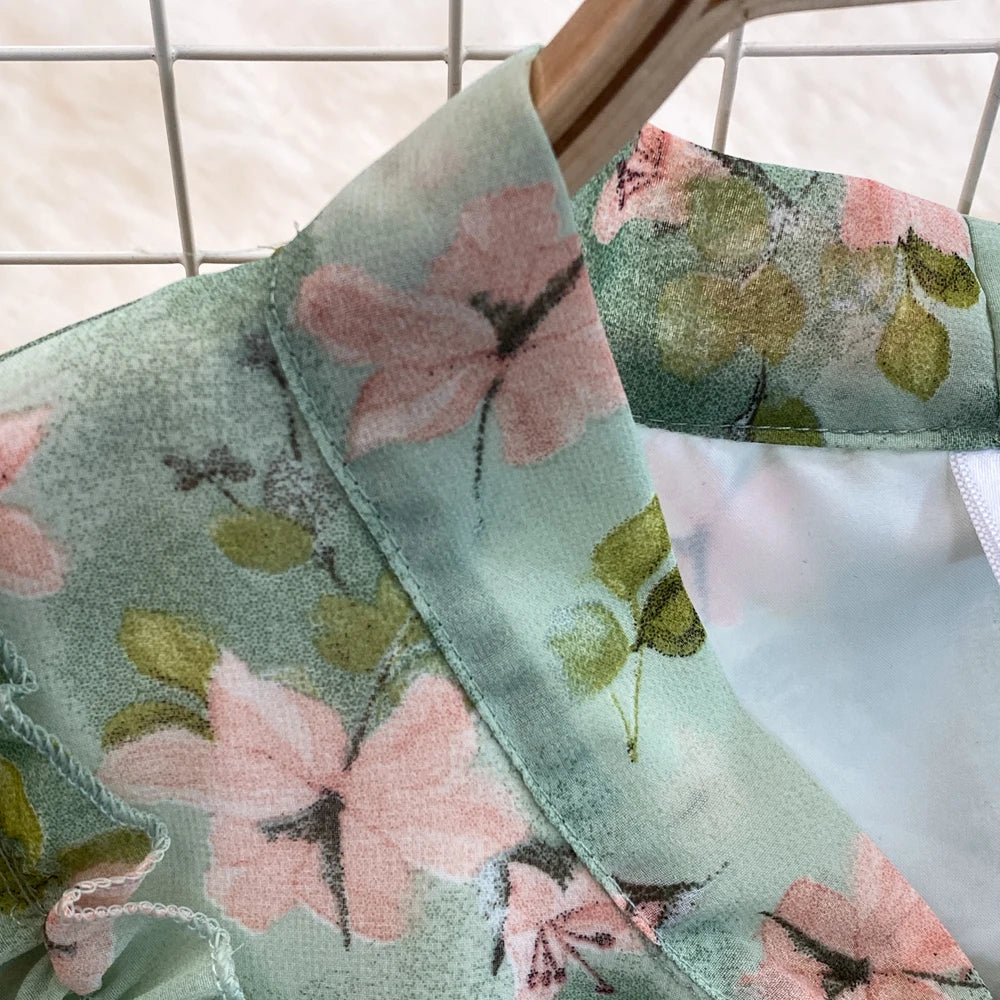Summer Women Fashion Floral Print Casual Midi Dress Short Sleeve A-Line Maxi Boho Holiday Clothes Female Long Robe Mujers New