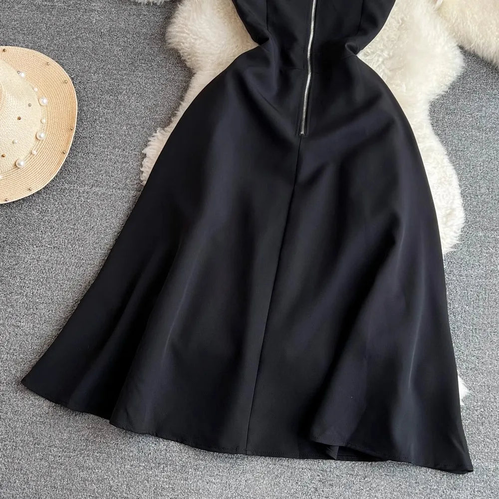 Elegant Office Lady Long Dress Women Spring Summer Sleeveless Patchwork Black Dress Party Dress Vestidos
