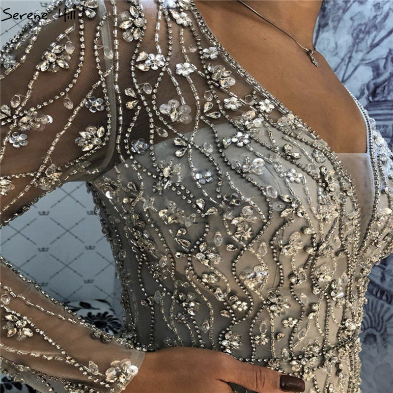 Lilac Long Sleeves Luxury Evening Dresses 2024 Dubai Elegant Diamond Mermaid Beaded Formal Dress Serene Hill LA70341