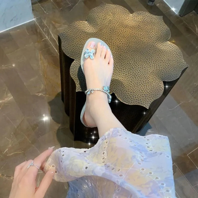 2024 Summer Crystal Women Slippers Fashion Clip Toe Slides Shoes Elegant Outdoor Beach Wedges Heel Sandal Flip Flop 34-43