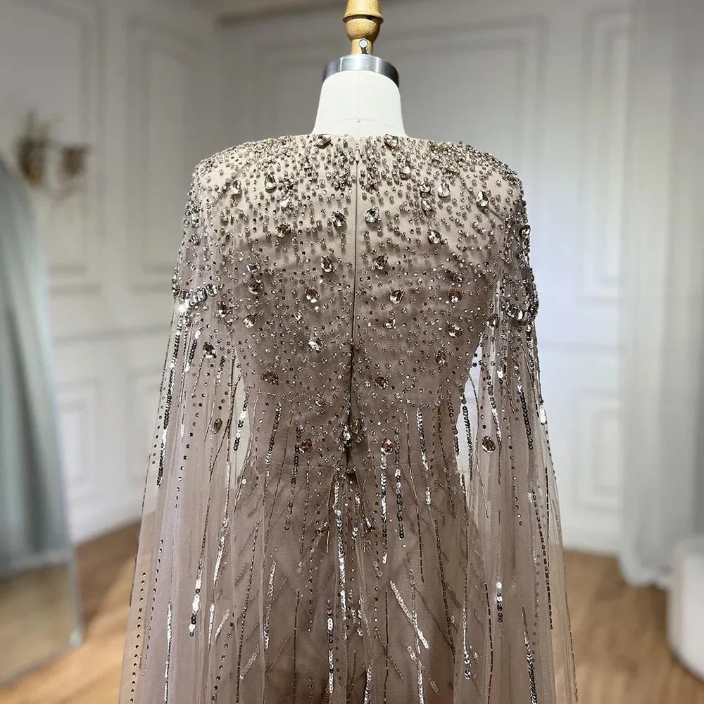 Serene Hill Turquoise Mermaid Evening Dresses Gowns 2024 with Beaded Cape Sleeves Design for Women's Wedding Party BLA72168A