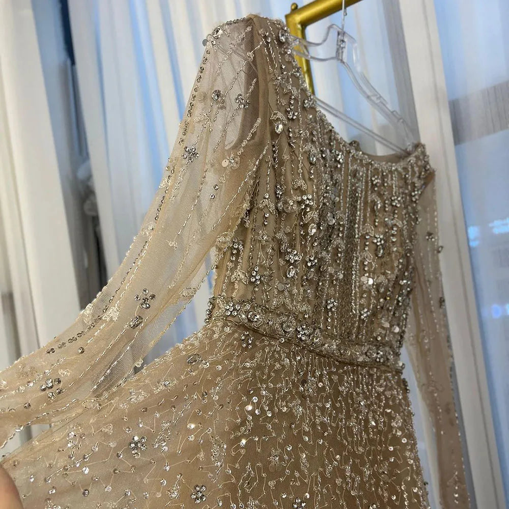 Serene Hill Dubai Arabic Designer Luxury Nude A Line Beaded Evening Dresses Gowns For Formal Occasion 2024 LA72088