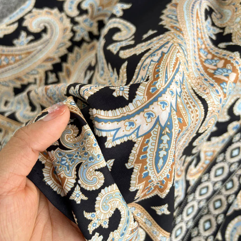 Retro Printed Party Dress Women Polo Collar Long Sleeve Elegant Long Dresses Spring Autumn French Single Breasted Shirt Dress