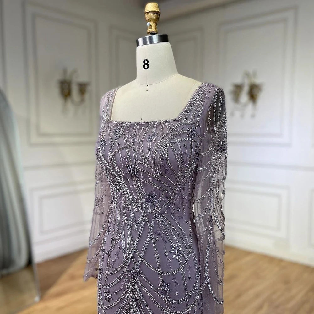 Serene Hill Luxury Dubai Green Mermaid Elegant Crystal Beaded Arabic Evening Dresses Gowns For Women Wedding Party 2023 BLA72242