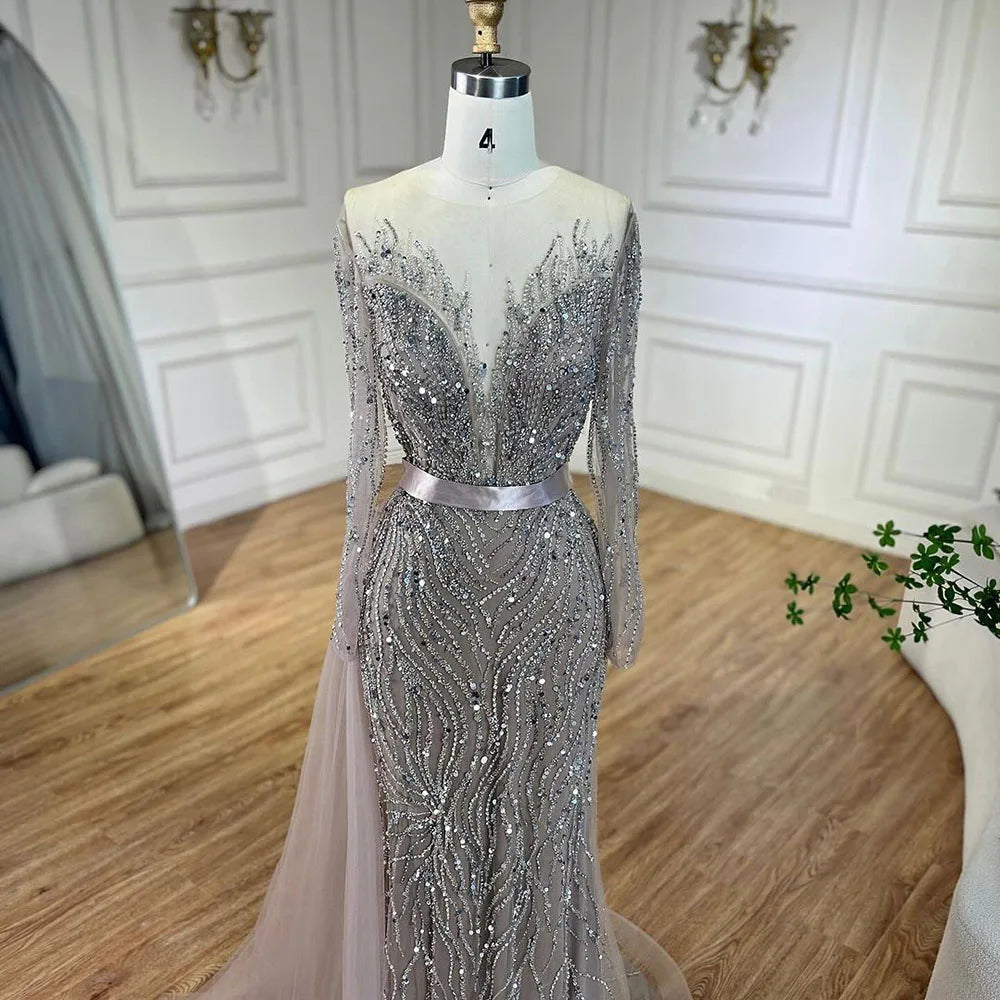 Serene Hill Arabic Caramel Mermaid Elegant With Skirt Lace Beaded Luxury Evening Dresses Gowns For Woman Wedding Party LA71752