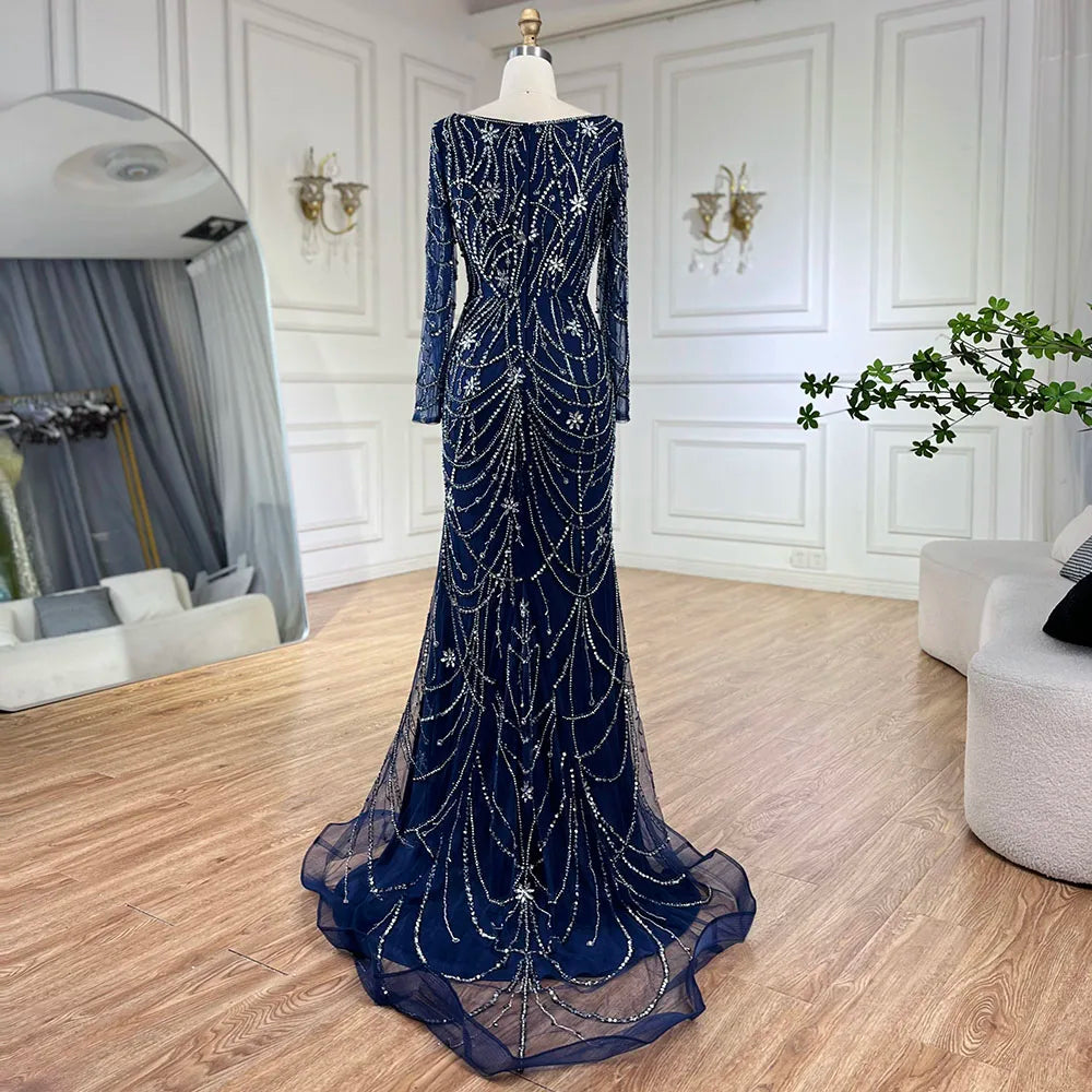 Serene Hill Luxury Dubai Green Mermaid Elegant Crystal Beaded Arabic Evening Dresses Gowns For Women Wedding Party 2023 BLA72242