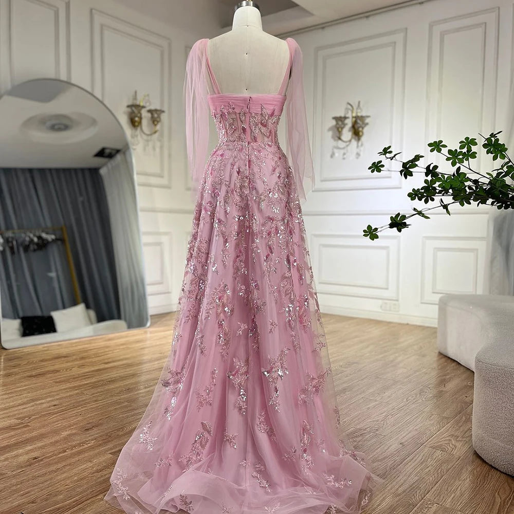 Serene Hill Arabic Green A-Line Elegant Strapless Beaded Long Evening Dresses for Women Party 2024 LA72520