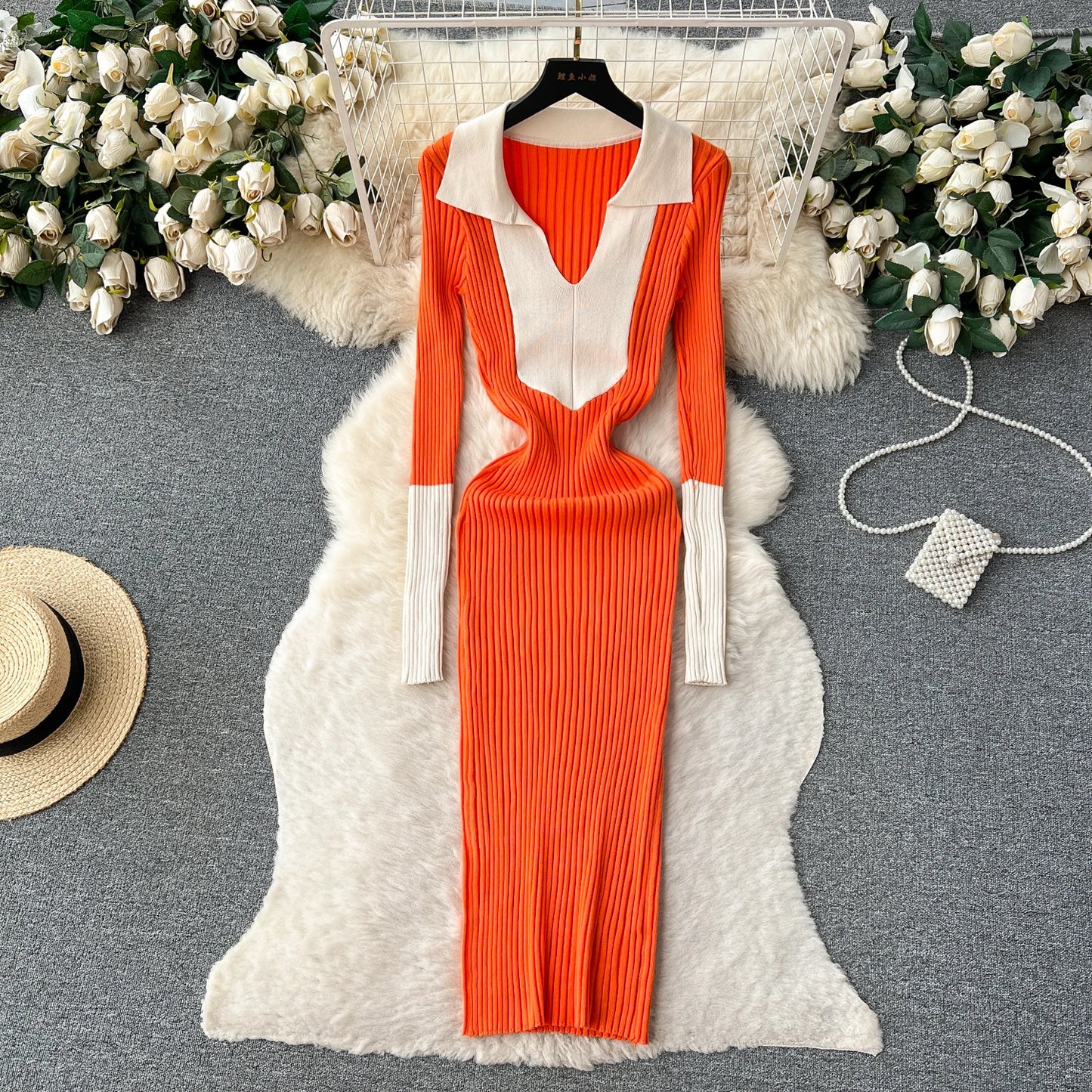 Elegant Polo-neck Long Sleeve Knit Bodycon Pencil Dress Slim Basic Fashion Sweater Vestido Sexy Women Autumn Winter Clothing