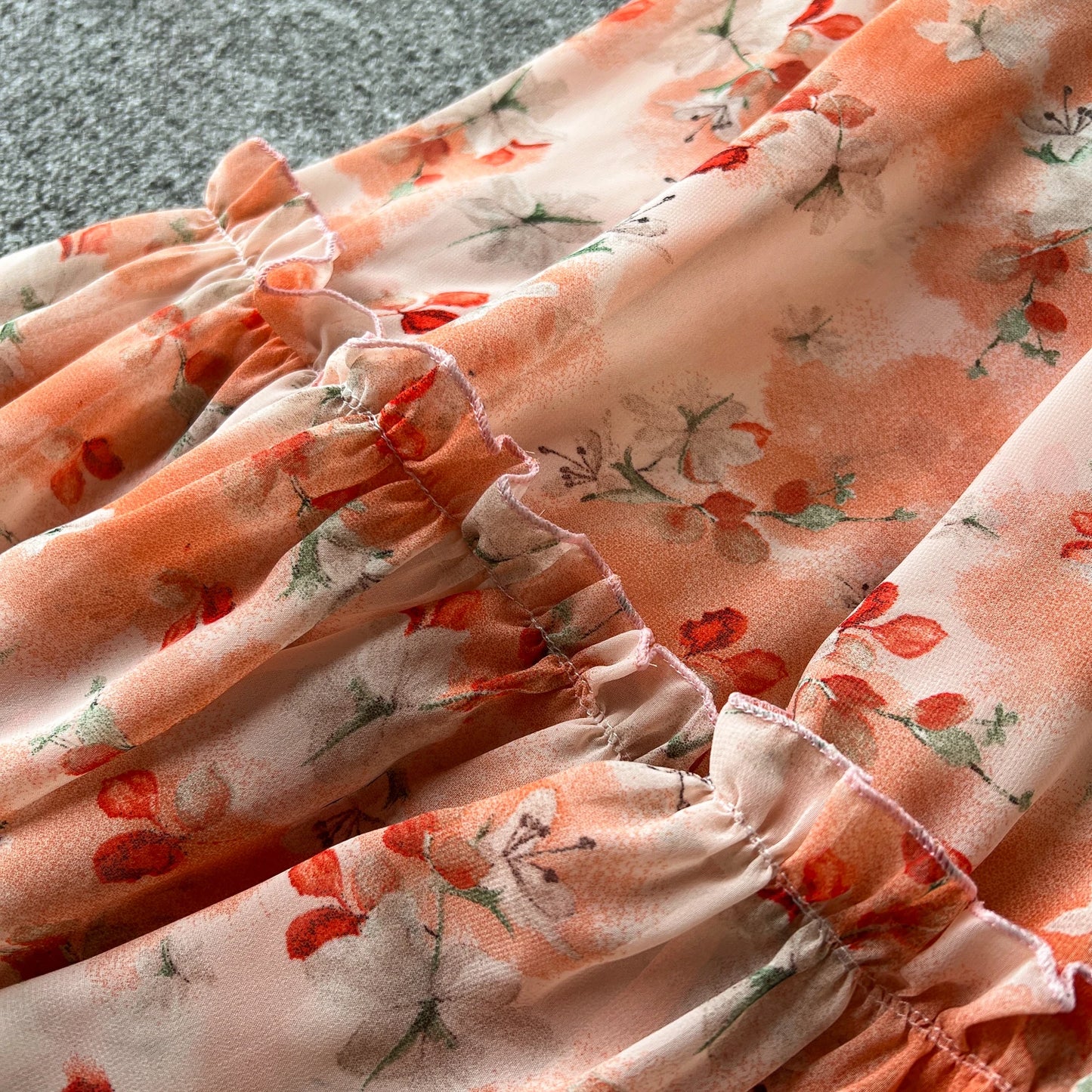French Vintage Ruffle print chiffon Bandage Bow Puff Sleeves short Sleeves Dress Casual Women Fashion summer dresses