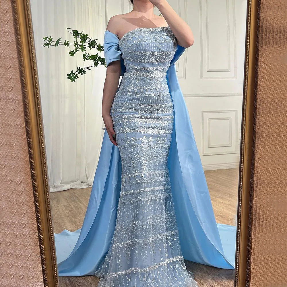 Serene Hill-Sage Green Mermaid Evening Dresses for Women, Strapless, Elegant, Sexy, Beaded, Wedding Party, 2023, BLA72126
