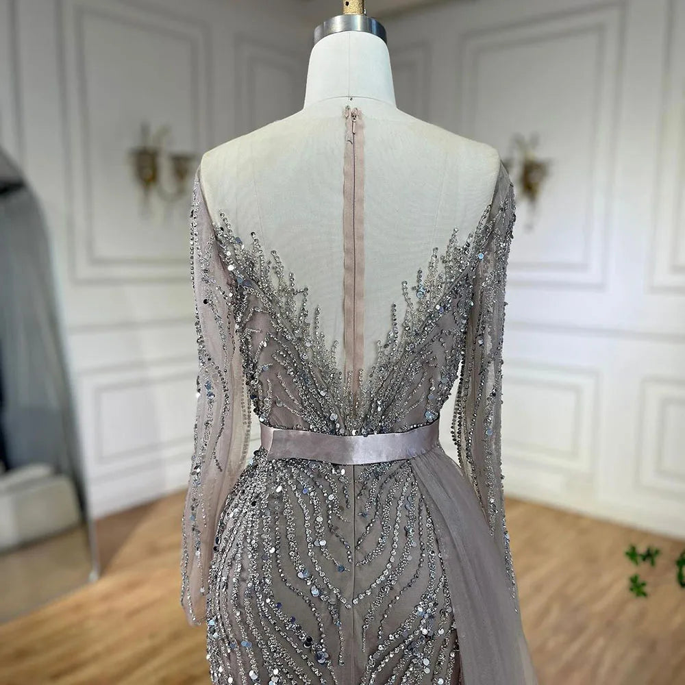 Serene Hill Arabic Caramel Mermaid Elegant With Skirt Lace Beaded Luxury Evening Dresses Gowns For Woman Wedding Party LA71752