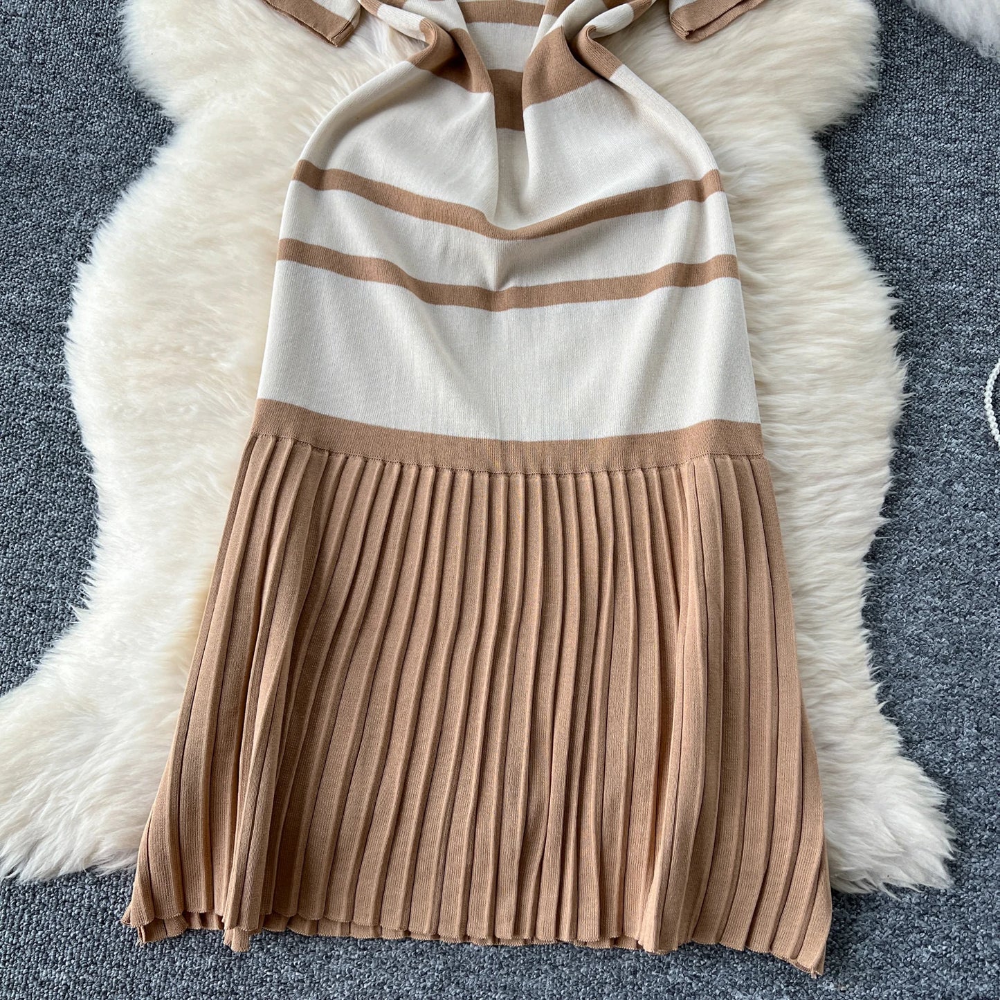 Sexy Chic short sleeve PATCHWORK v-Neck Striped Knit Dress Elegant Fashion Party Slim Summer A-line sweet dresses