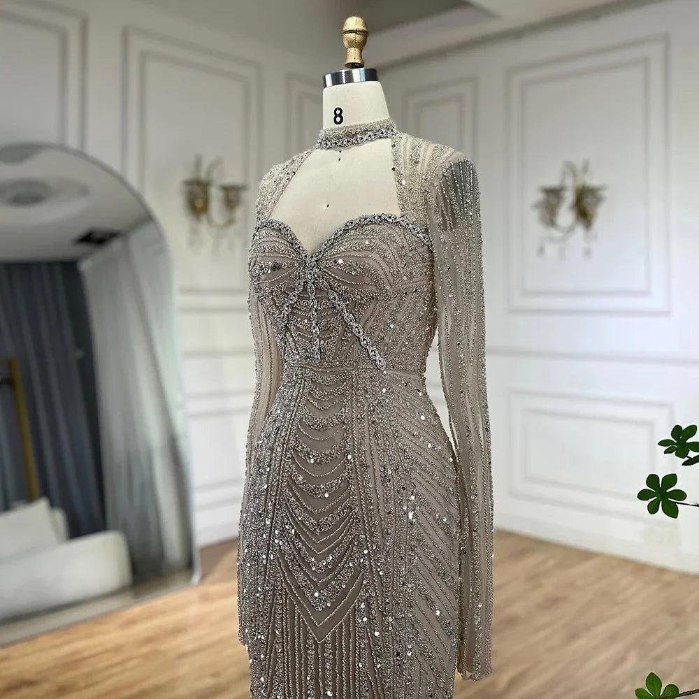 Serene Hill 2024 Luxury Dubai Nude Sweetheart Mermaid Beaded Evening Gowns with Back Slit for Women's Party GLA72560A
