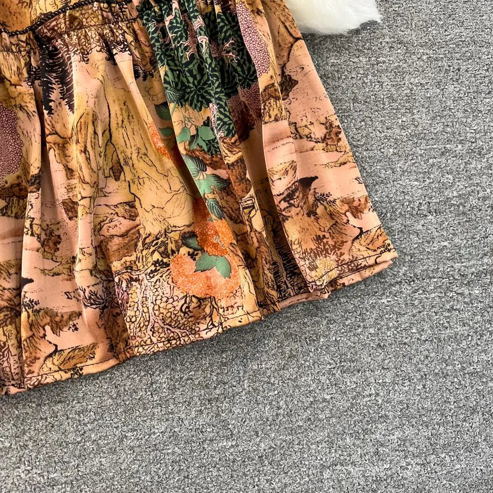 Elegant Casual A-Line Vintage Ruffle Print Long Dress Autumn Lantern Sleeve Party Boho Dresses Beach Holiday Female Vestidos