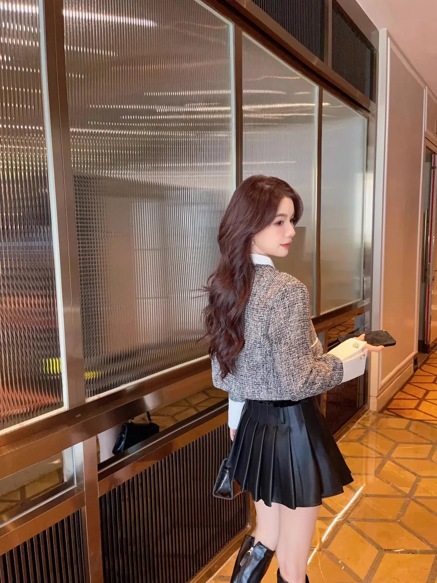 High-end Color Contrast Small Fragrance Equestrian clothing for Women Autumn New Loose and Fashionable Coarse Tweed Short Coat