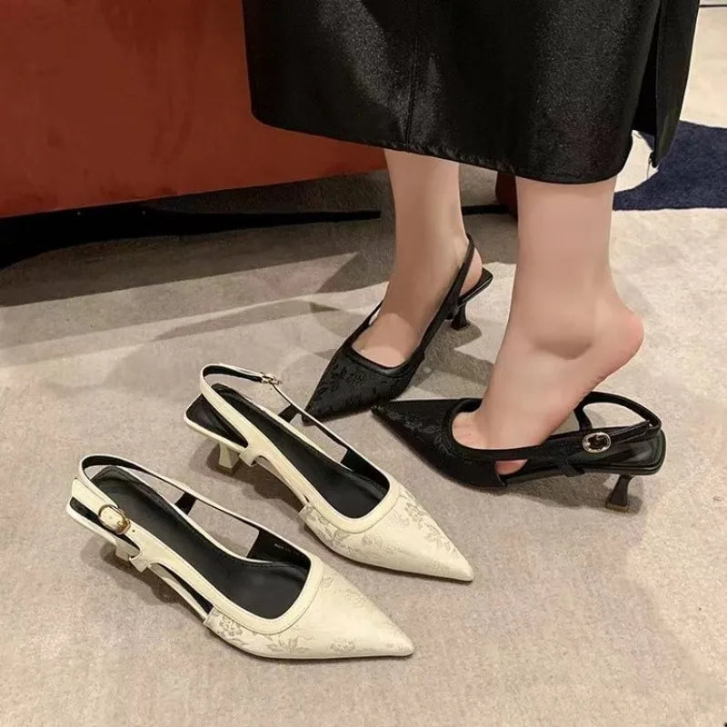 New summer women's shoes pointed-toe stiletto heels women's ethnic style bag toe leaky heel sandals
