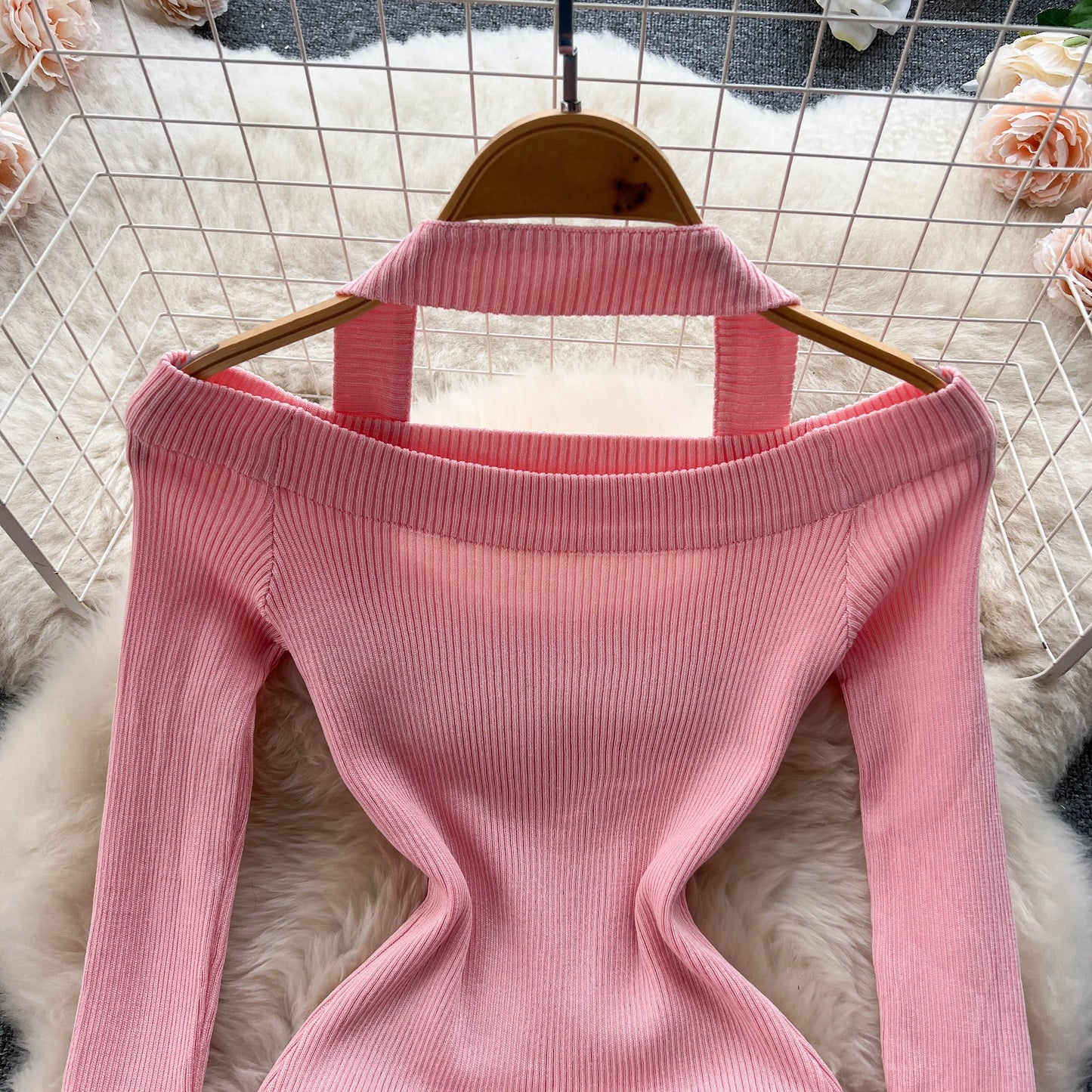 Chic Sexy Halter Bandage Irregular Bodycon Dress Fluffy Long Sleeve Knit Birthday Dress Autumn Winter Pencil Sweater Vestidos