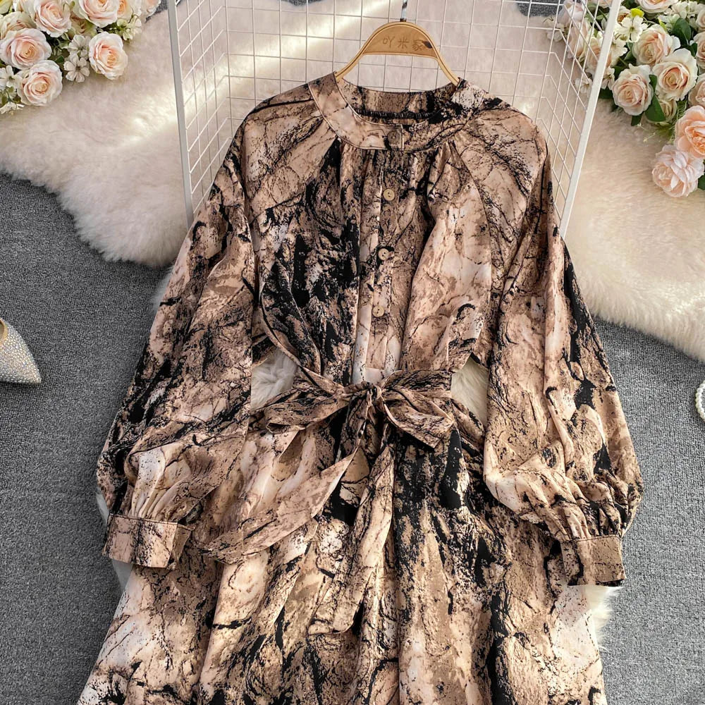 Vintage Women Casual Print Long Party Dress Elegant and Chic A-Line Leopard Prom Birthday Clothes Female Fashion Robe Autumn New