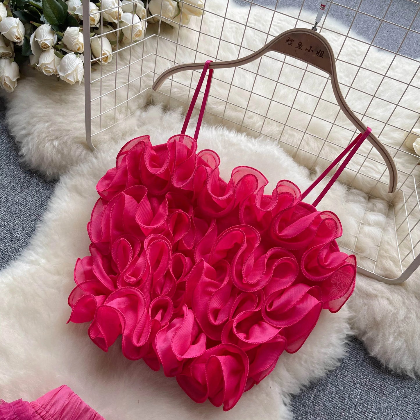 New Women Two Piece Set Summer Three-dimensional Flower Mesh Vest Tank Tops+mesh Long Skirts Fashion Korean Outfits